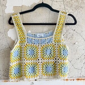 Crochet Tank Top Granny Square Cotton Knit Cami Boho Festival Crop Top WoWo M